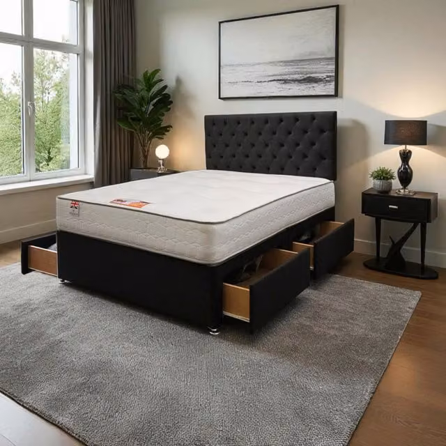 Knight Sleep Athens Plush Bed Set with Mattress and Headboard in Black, W/D/H: 120 x 200 x 61 cm