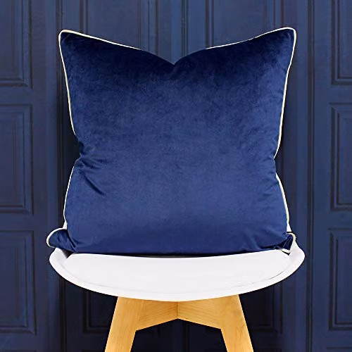 Furn Meridian Velvet Piped Square Cushion in Blue and Silver, W/D/H: 55 x 55 x 55 cm – 2