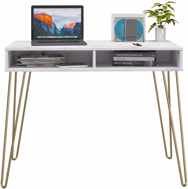 Novogratz Athena Mid-Century Computer Desk in White and Black
