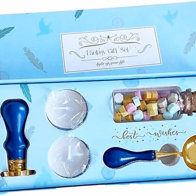 Syntego Cupid Wax Seal Kit in Blue and Multicolour with Brass and Wood Elements