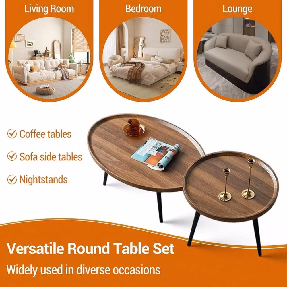 VOGREX Nesting Coffee Table Set of 2 in Brown Walnut Wood – 5