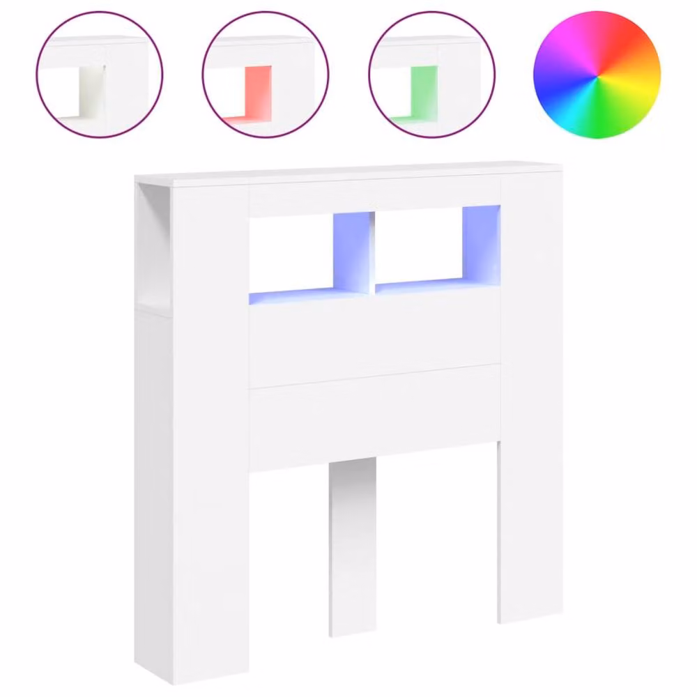Berkfield Home Modern White LED Headboard with Integrated Shelf and USB Charging Port, W/D/H: 100 x 18.5 x 103.5 cm – 2