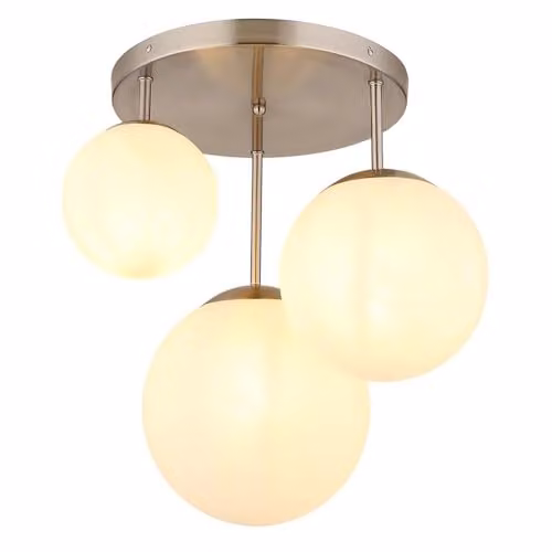 Netlighting Kop Cluster Ceiling Light with 3 Grey Alabaster Glass Spheres and Silver Metal Finish, H 45 cm