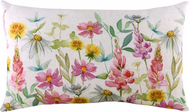 Make it a Home Wild Flowers Ava Rectangular Linen Cushion in Multicolour and Pink