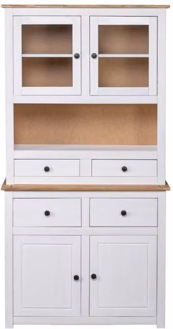Berkfield Home Panama White Solid Pine Highboard with Glass Doors W/D/H: 93 x 40.5 x 180 cm