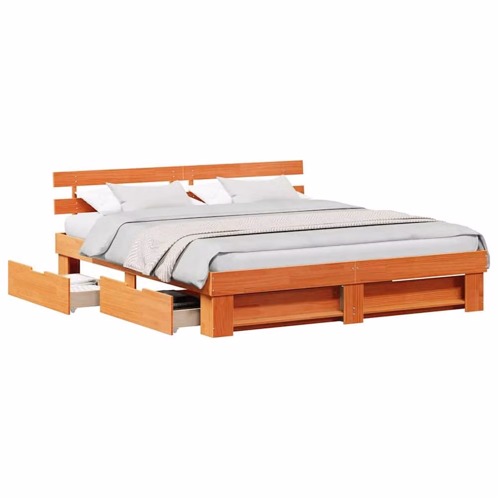 Berkfield Home Solid Wood Bed with Storage Headboard and Drawers, Wax Brown, W/D/H: 180 x 200 cm – 3