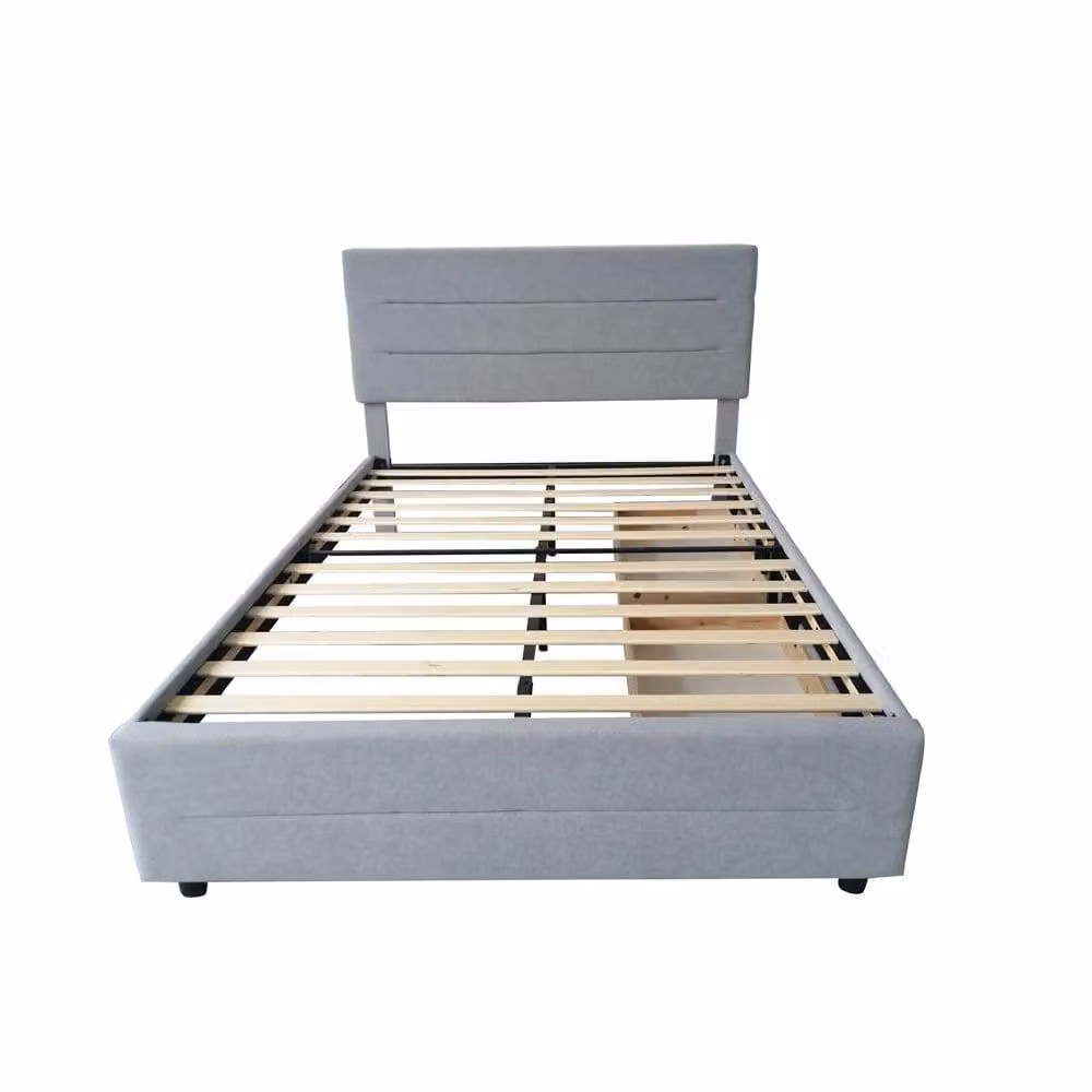 Furniture Maxi Cibor Double Bed Frame in Grey with 2 Drawers and Upholstered Solid Wood Design – 2
