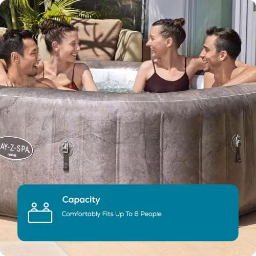 Bestway Lay-Z-Spa Rome Square Inflatable Hot Tub for 4-6 People in Brown and Grey with Wifi App Control – 4