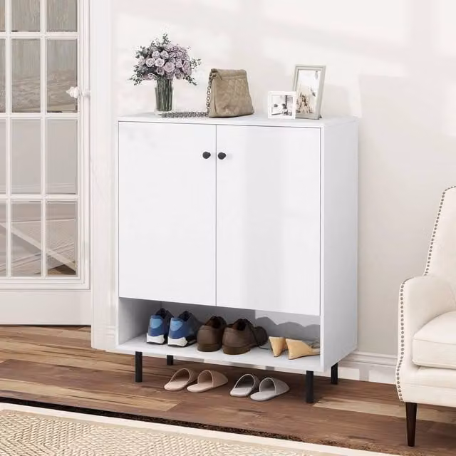 KORVIXA Modern White 2-Door Kitchen Storage Base Unit with Internal Shelves