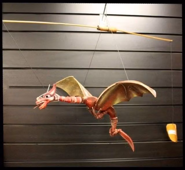 KDMK Handmade Red Coconut Wood Dragon Hanging Mobile for Garden and Indoor Decor
