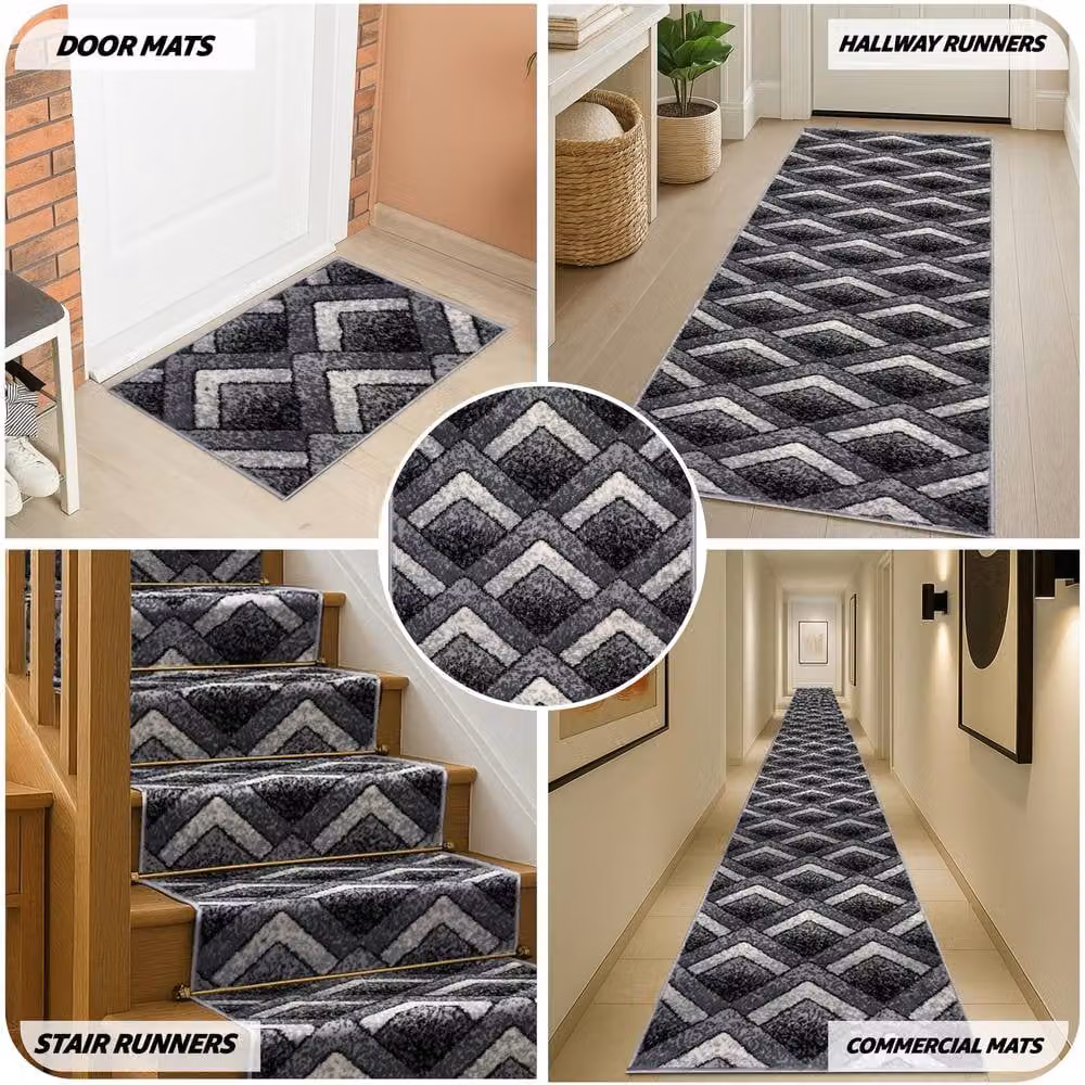 Bravich LTD Modern Zigzag Grey Hallway Runner Rug, Non-Slip Low Pile Polypropylene Carpet, W: 60 cm, L: 600 cm – 7
