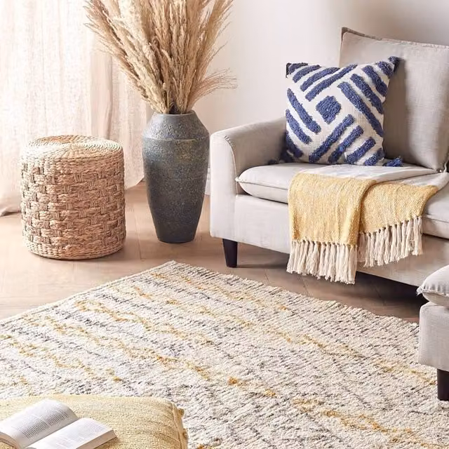 Wyld and Coco Beige Hand-Tufted Cotton Geometric Rug in Yellow and Black, W: 140 cm, L: 200 cm – 1