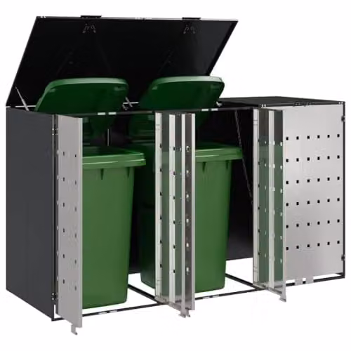 vidaXL Wheelie Bin Storage for 3 Bins, Anthracite Steel, W/D/H: 204.0 x 115.5 x 39.9 cm – 1
