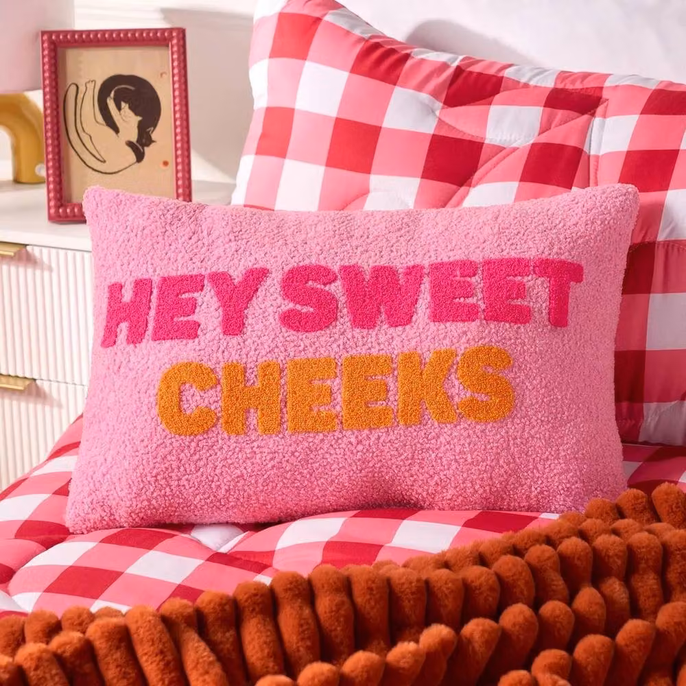 PAWNORA Hey Sweet Cheeks Pink Boucle Rectangular Scatter Cushion and Back Support Pillow – 2
