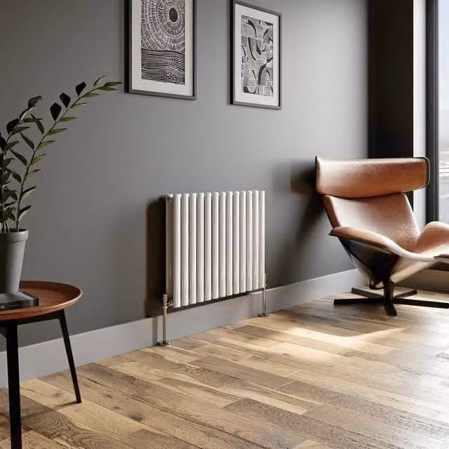 Temprazo Vertical Oval Tube Double Panel Designer Radiator in White, H: 180 cm, W: 48 cm, D: 6 cm