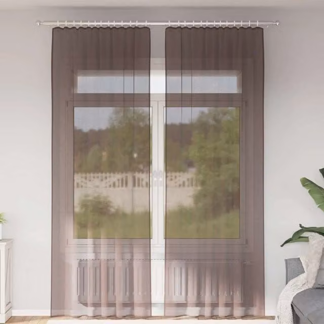 Berkfield Home Brown Voile Tab Top Curtains, 2 Pack