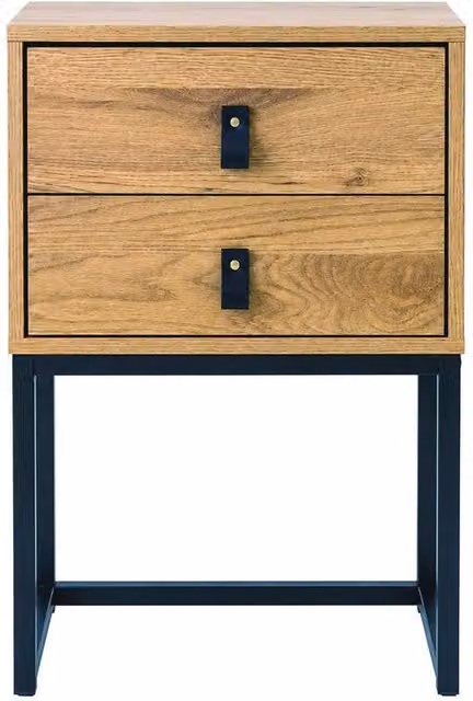 CALICOSY JILL Bedside Table with 2 Drawers and Metal Legs in Light Brown Oak Effect, W: 45.0 cm, D: 29.0 cm, H: 65.5 cm
