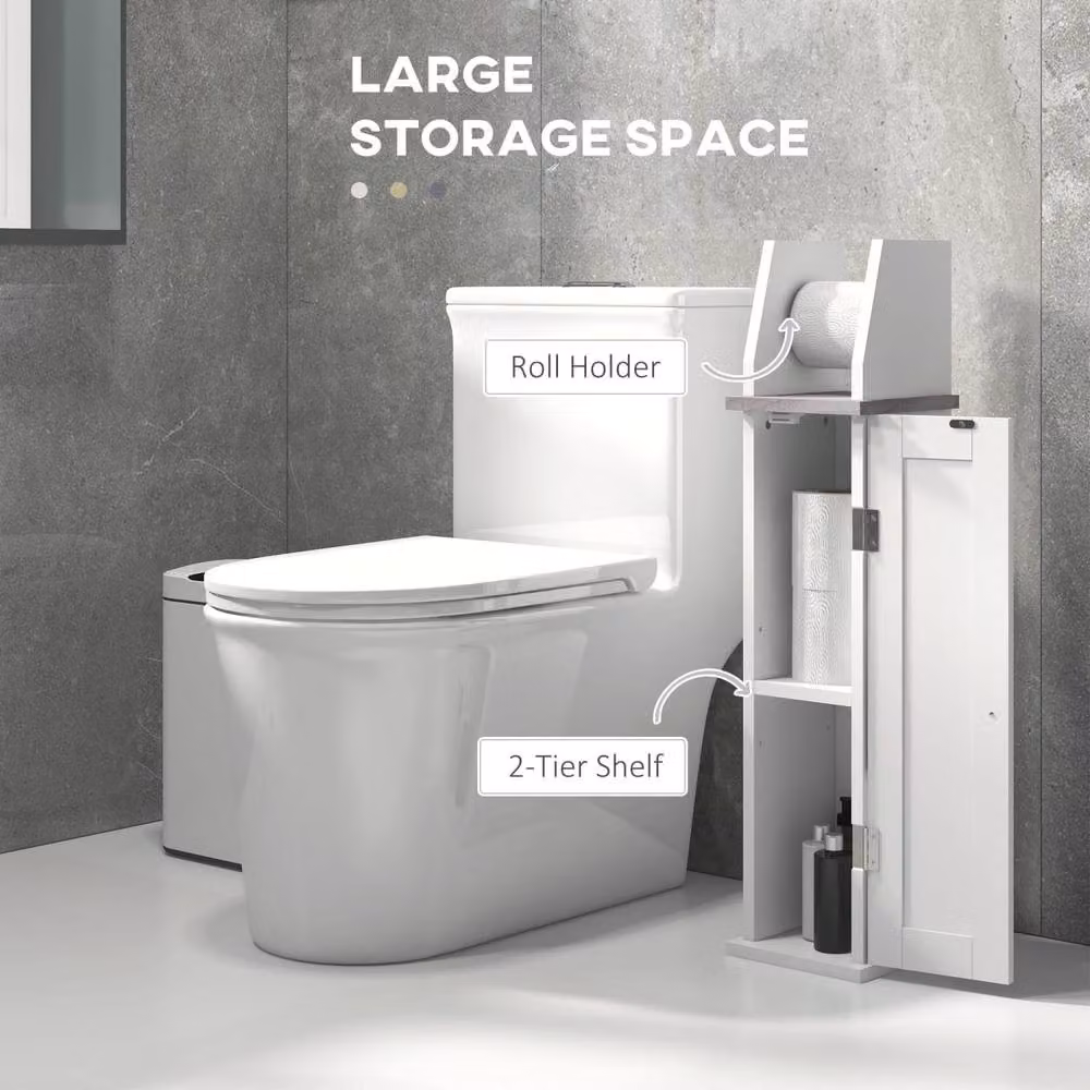 Wyld Haus Semike Slim Freestanding White Bathroom Cabinet and Toilet Roll Holder – 4