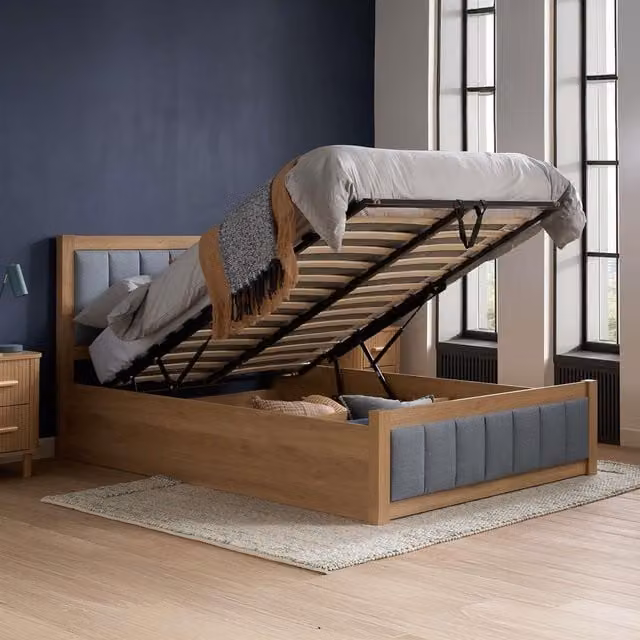 Birlea Belmont Grey and Oak Wooden Ottoman Bed Frame, W/D/H: 140 x 200 x 42 cm – 1