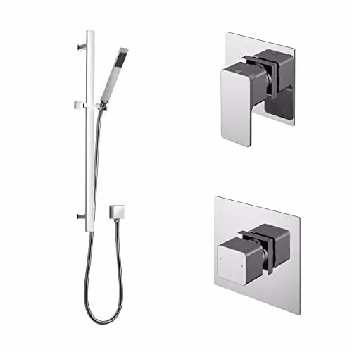 nuie SBS127ST1 Windon Spa Modern Bathroom Shower Bundle with Thermostatic Temperature Valve, Stop Tap and Slide Rail Kit, Chrome