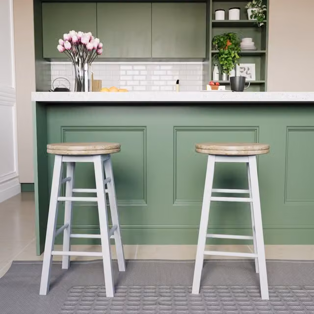 Vida Designs White Wooden Revolving Bar Stool Set of 2, H 64 cm x W 32 cm x D 32 cm