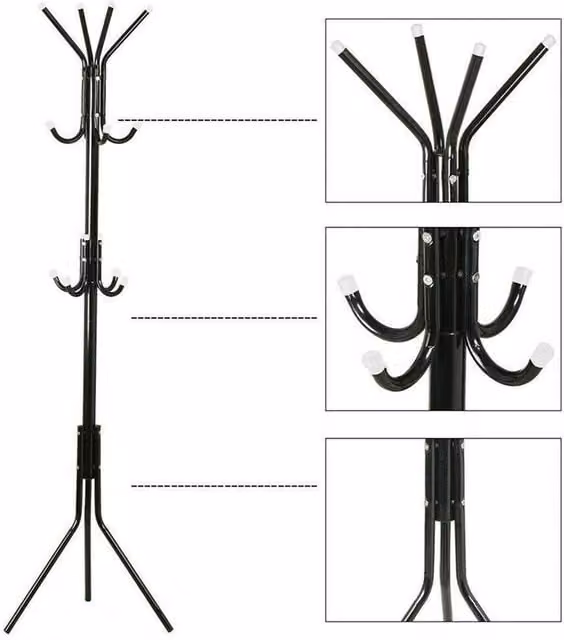 Nordara Black 14-Hook Floor Standing Coat Rack in Matt Black, Height: 90 cm – 1