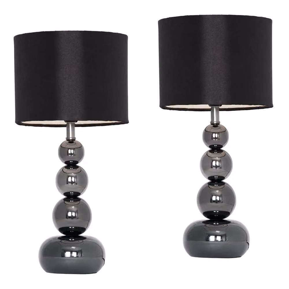 ValueLights Marissa Pair of Stacked Ball Gloss Black Touch Table Lamps – 2
