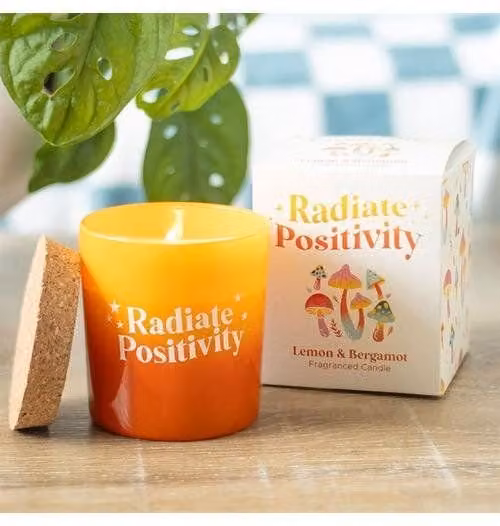KDMD Radiate Positivity Lemon & Bergamot Tabletop Candle, Yellow and Orange, 20 g
