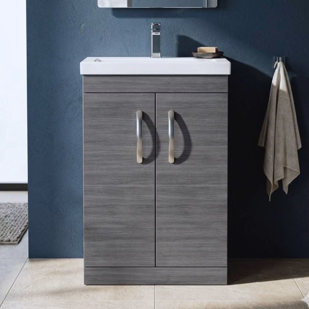 Balterley Millwich 2 Door Freestanding Vanity Basin Unit in Anthracite Grey Woodgrain, W/D/H: 50 x 50 x 91.5 cm – 5