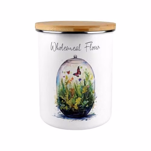 Purely Home Flourishing Terrarium Wholemeal Flour Storage Canister, 2.7 l, Green and White Enamel with Bamboo Lid