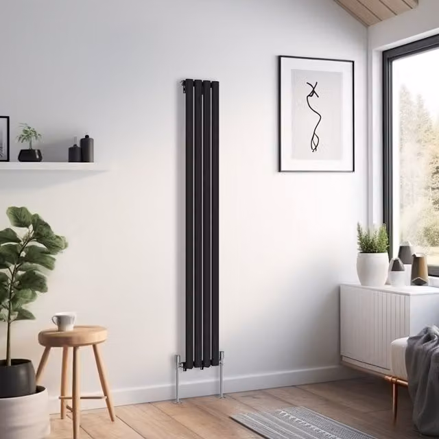 Right Radiators Oval Single Panel Vertical Radiator in Black, Height: 160 cm, Width: 23.6 cm, Depth: 23.6 cm