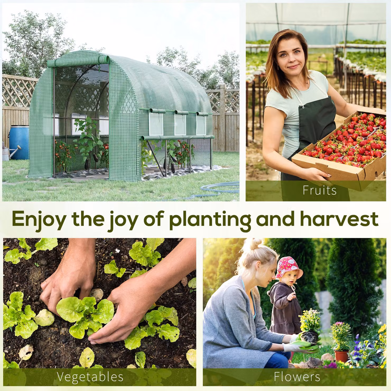 Outsunny Green Walk In Greenhouse Garden Polytunnel with PE Cover, Zipped Roll Up Door and 6 Mesh Windows, W: 300 cm, D: 200 cm, H: 200 cm – 2