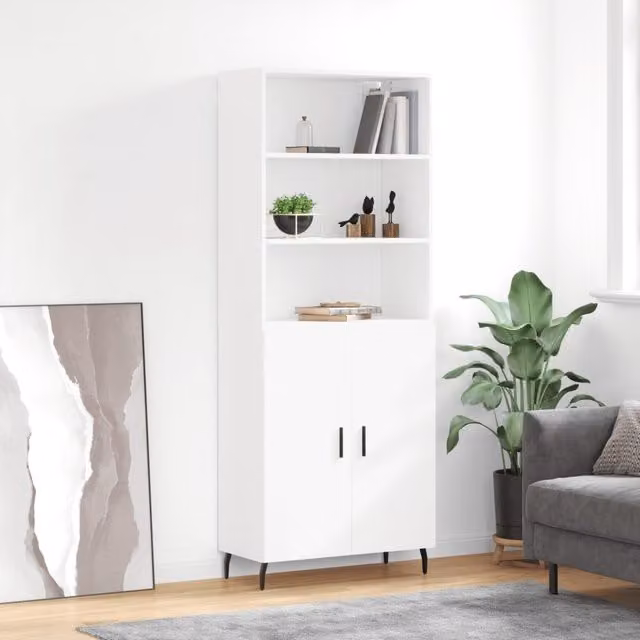 Berkfield Home Modern White Highboard with Hinged Doors and Internal Shelves, W/D/H: 69.5 x 34 x 180 cm