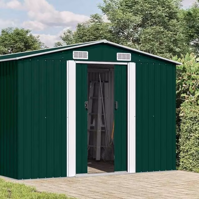 Berkfield Home Metal Garden Shed in Green, W/D/H: 392 x 257 x 181 cm