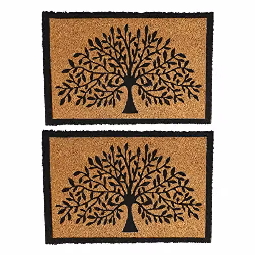 Nicola Spring Tree of Life Coir Door Mats, Pack of 2, Brown and Multicolour, W: 60 cm, D: 40 cm – 1
