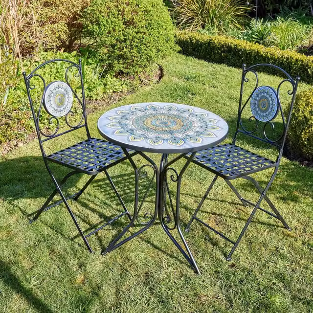 Home Source Hampshire Outdoor Garden Patio Bistro Set in Black Metal