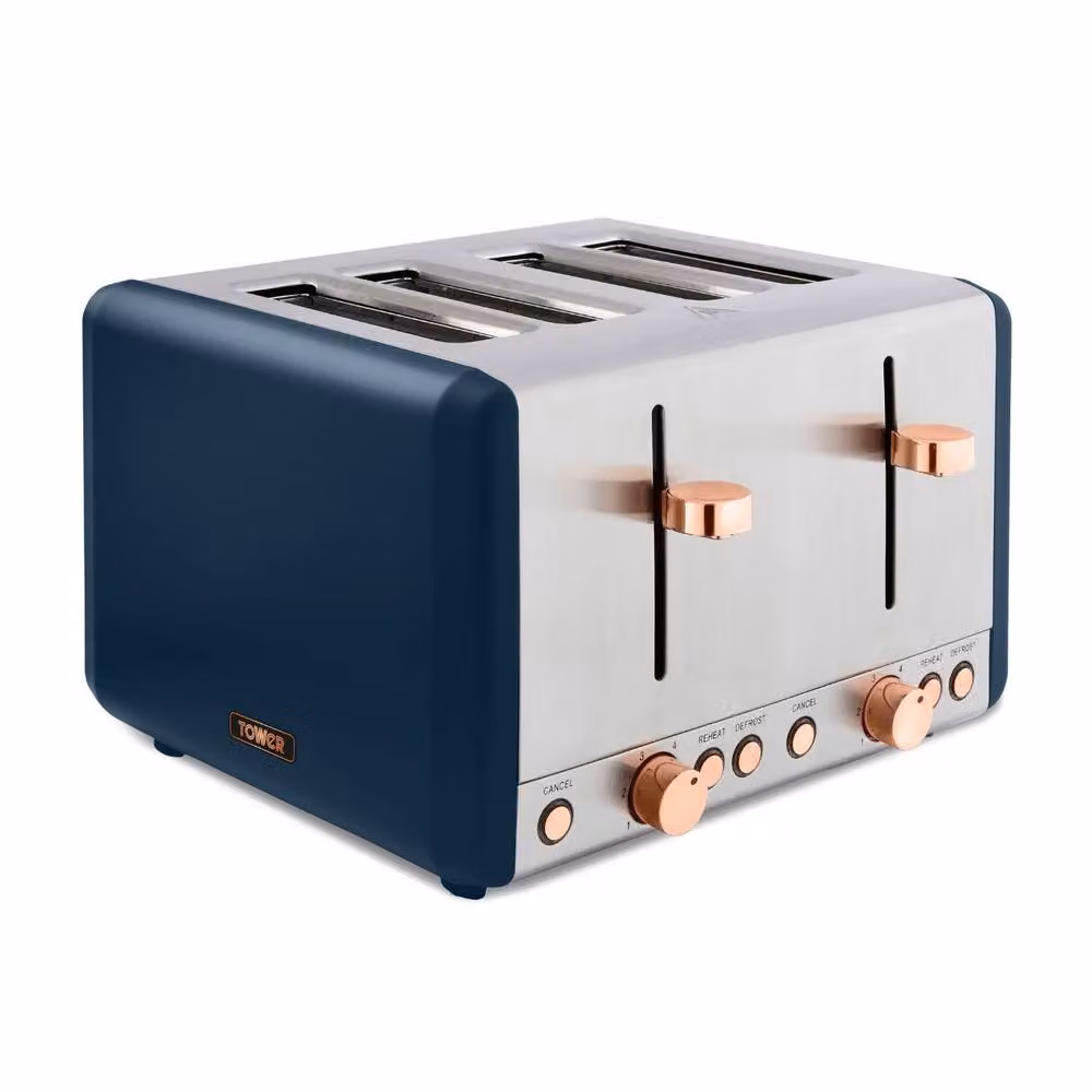 Tower Cavaletto 1.7L Rapid Boil Jug Kettle and 4 Slice Toaster Bundle in Midnight Blue with Rose Gold Accents – 3