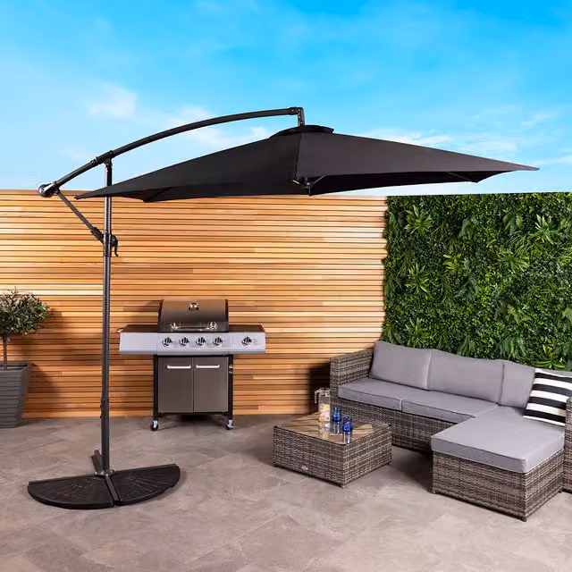 Charles Bentley 3m Black Cantilever Hanging Garden Umbrella