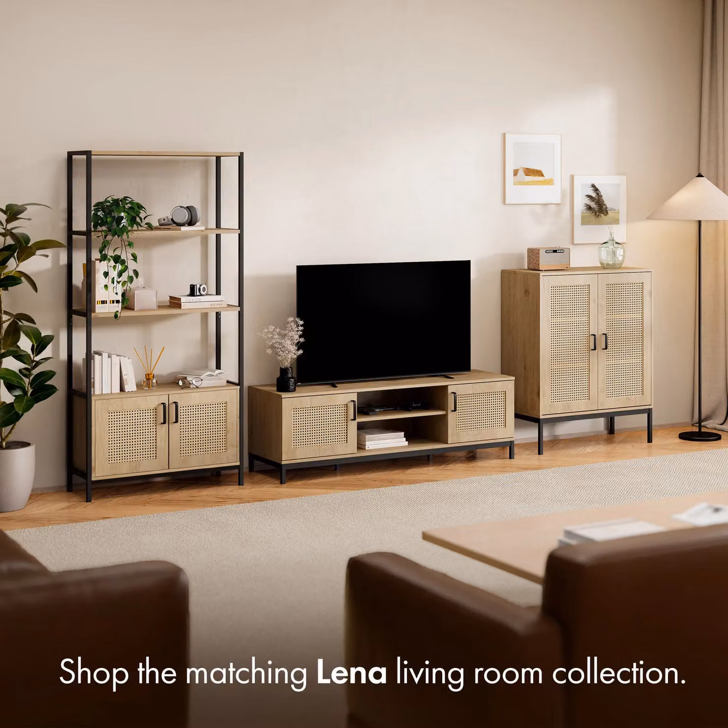 VonHaus Lena Rattan Effect Living Room Storage TV Stand in Brown – 6