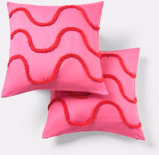 OHS Tufted Wave Square Cushion Covers in Hot Pink and Red