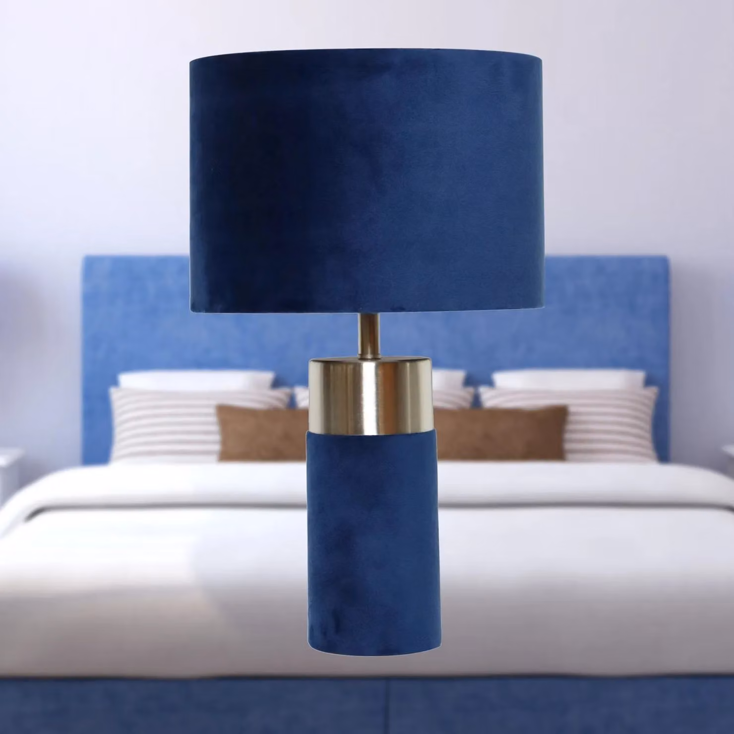 First Choice Lighting Set of 2 Blue Fabric Table Lamps with Chrome Metal Base – 4