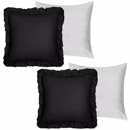 OHS Set of 2 Black Linen Frill Cushion Covers, W/D/H: 45 x 45 x 45 cm