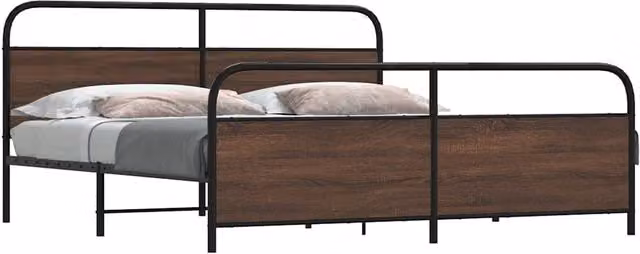 Berkfield Home Metal Bed Frame in Brown Oak, 200 x 200 cm – 1