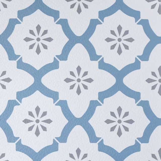 Fine Decor Alfama Mediterranean Self-Adhesive Vinyl Floor Tiles, White and Blue, 0.93sqm (Pack of 10)