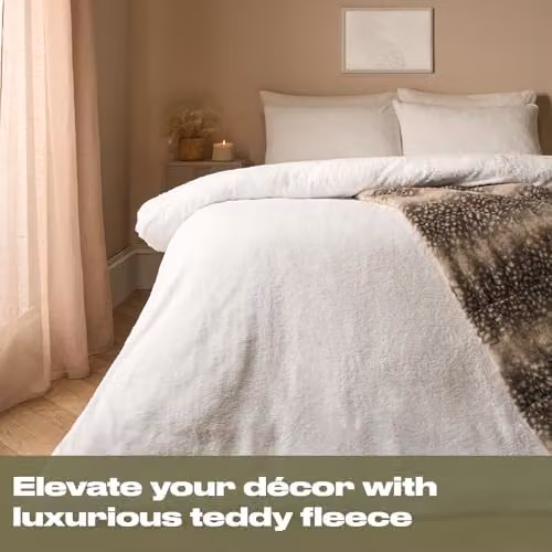OHS White Teddy Fleece Duvet Cover and Pillowcase Set – 2