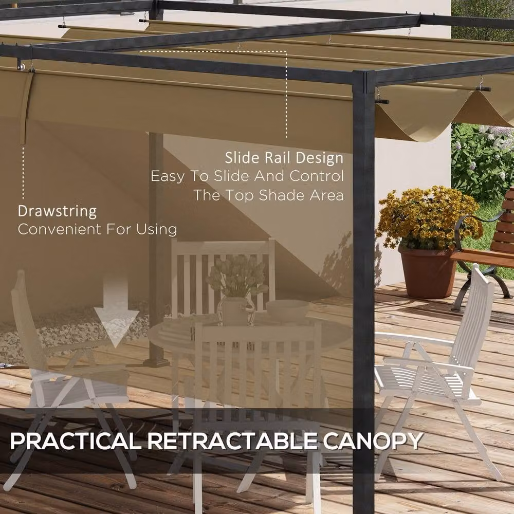 OUTSUNNY Metal Pergola Gazebo Patio Sunshelter with Retractable Canopy in Beige, W/D/H: 298 x 221 x 200 cm – 5