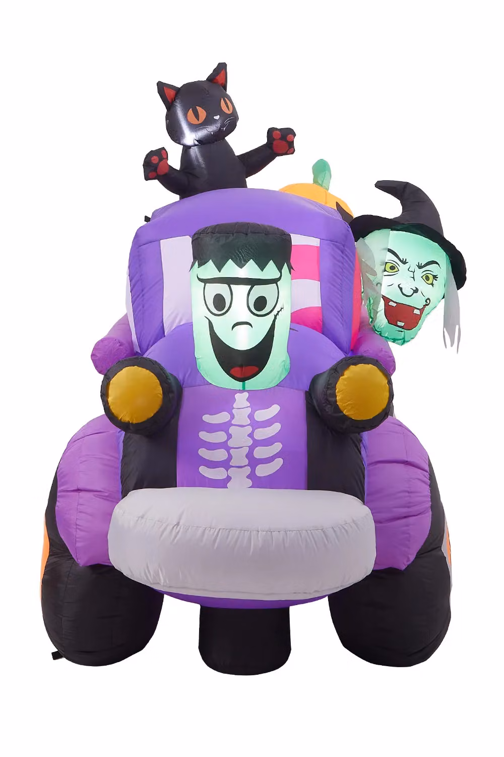 Living and Home Halloween Light-Up Inflatable Car with Witch, Frankenstein, Black Cat and Pumpkin Outdoor Yard Decoration, Multicolour, W/D/H: 227 x 80 x 155 cm – 4
