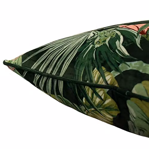 Paoletti Amazon Creatures Printed Velvet Cushion in Green and Pink, W/D/H: 50 x 50 x 50 cm – 3