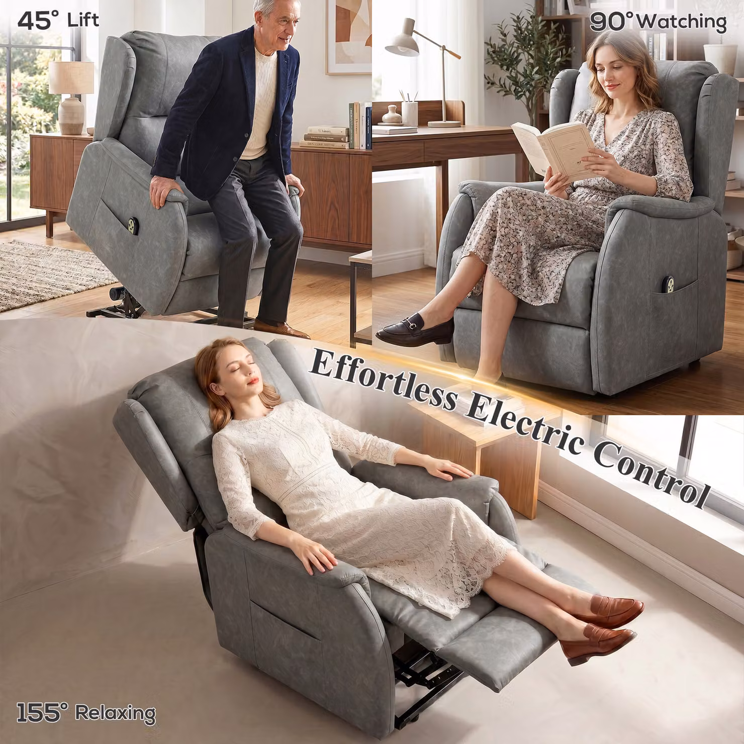 HOMCOM Grey Dual Motor Power Lift Recliner Chair for Seniors with Remote Control – 4