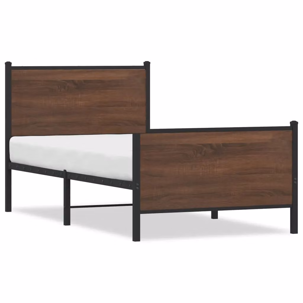 Berkfield Home Metal Bed Frame in Brown Oak, W/D/H: 100 x 190 cm – 2